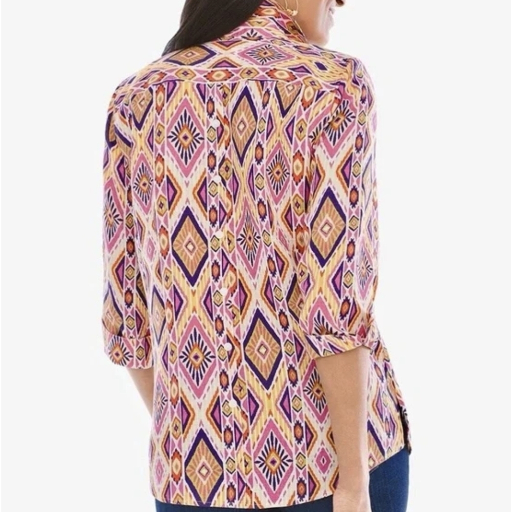 Chico's Multicolor Print Button Down Linen Shirt - image 2